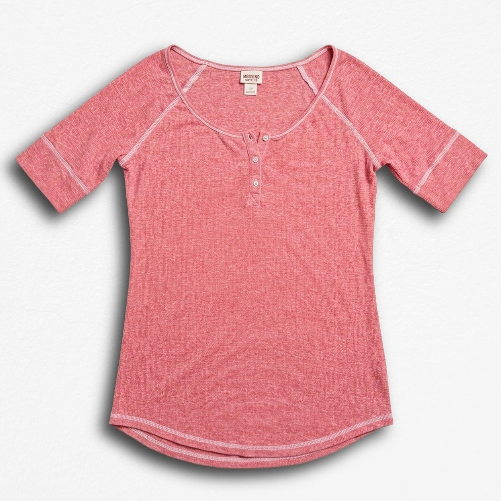 Mossimo Supply Co Pink Henley Shirt Short Sleeve Y2K Ribbed Knit Large